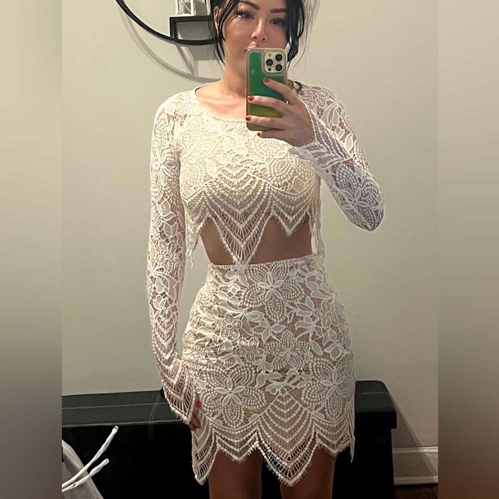For love lemons GUAVA white crop skirt top lace set *READ*